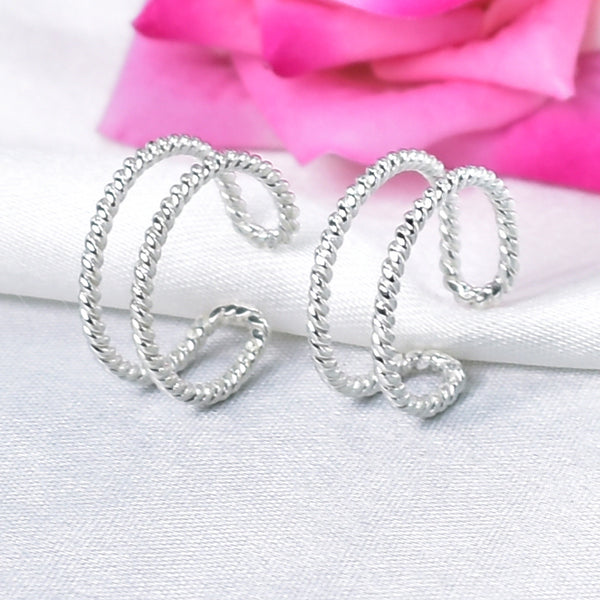 Dual band with rope design toe ring in 925 Sterling Silver