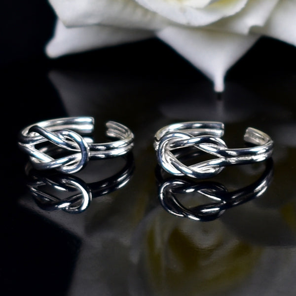Double knot design toe ring adjustable band in 925 sterling silver