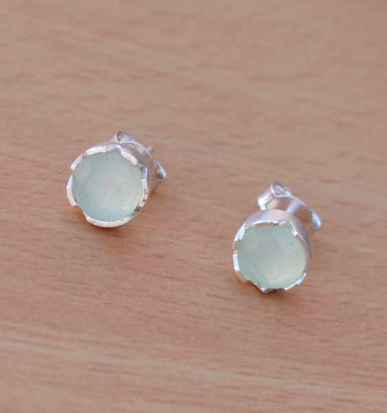 Aqua Chalcedony Stud Earring