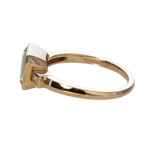 Emerald-Cut Green Amethyst Ring in Gold Finish