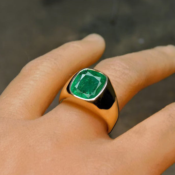 Men's bold looking simple design faceted cushion gemstone ring with 925 sterling silver