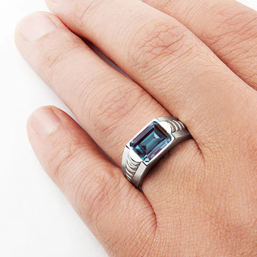 Alexandrite stone color changing silver ring