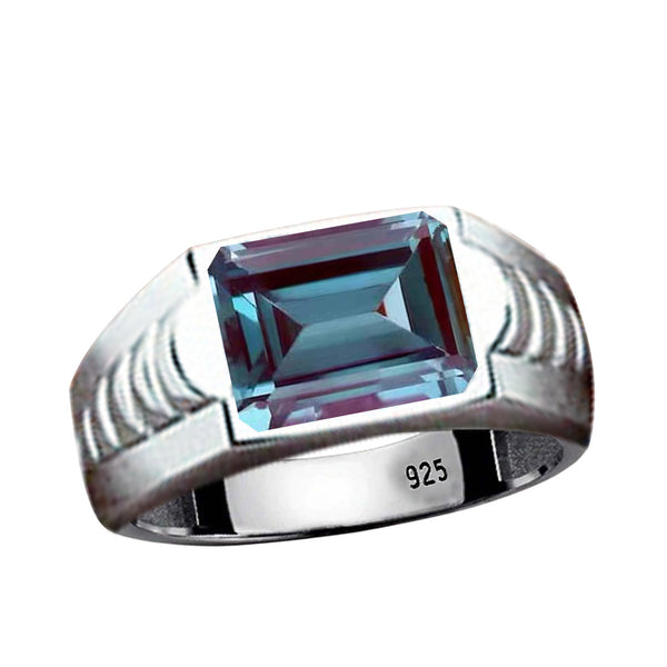 Men's textured designed faceted octagon shaped gemstone 925 sterling silver ring