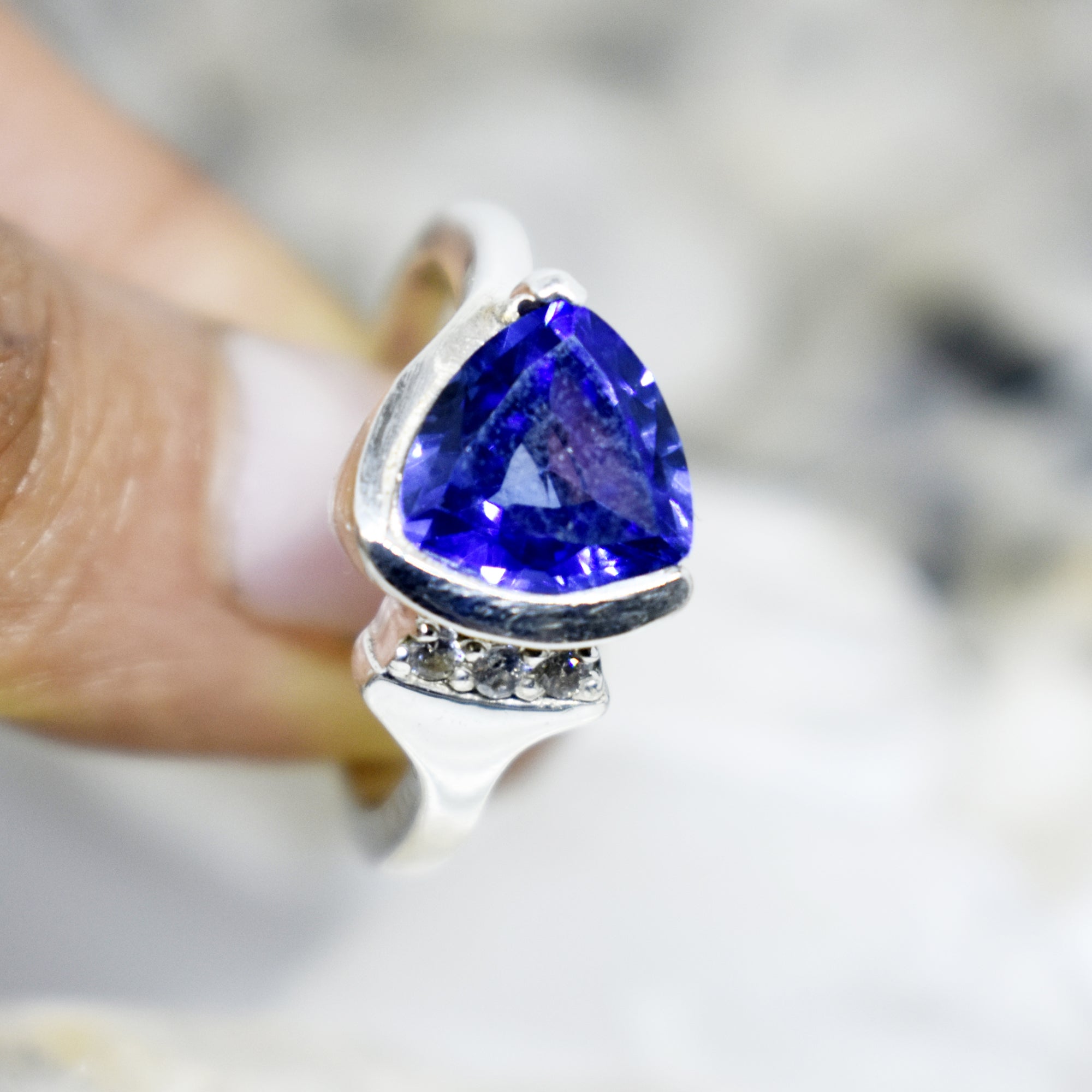 Trillion Tanzanite Gemstone Ring