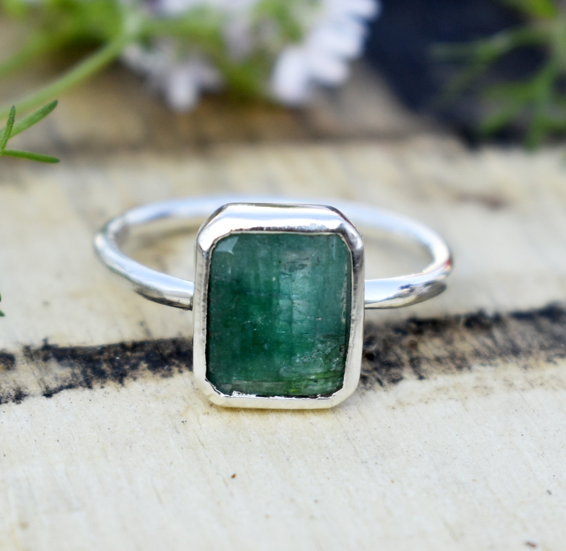 Green Emerald Ring in Sterling Silver | Handmade Jewelry