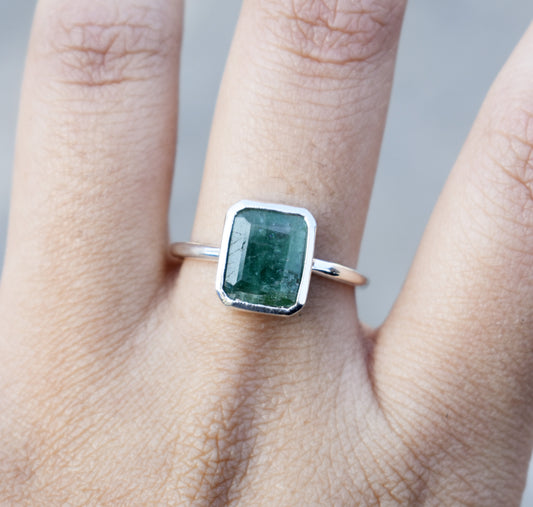 Green Emerald Ring in Sterling Silver | Handmade Jewelry