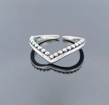 Vintage beaded V-shaped toe ring in 925 sterling silver