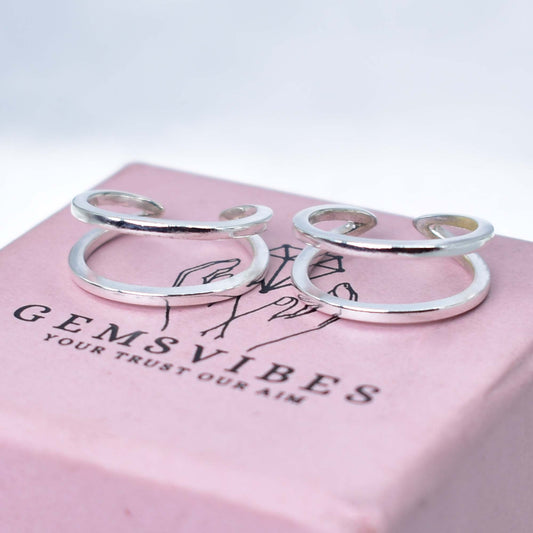 925 sterling silver double band sleek design toe ring – Adjustable & Minimalist