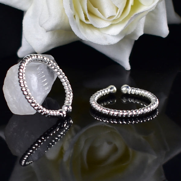 Rope texture open toe ring crafted in 925 Sterling Silver