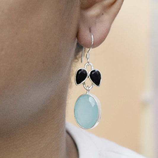 Chalcedony With Black Onyx Earring