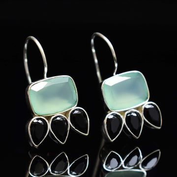 Blue Chalcedony & Onyx Earring