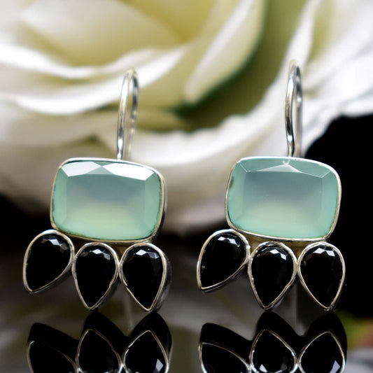 Blue Chalcedony & Onyx Earring