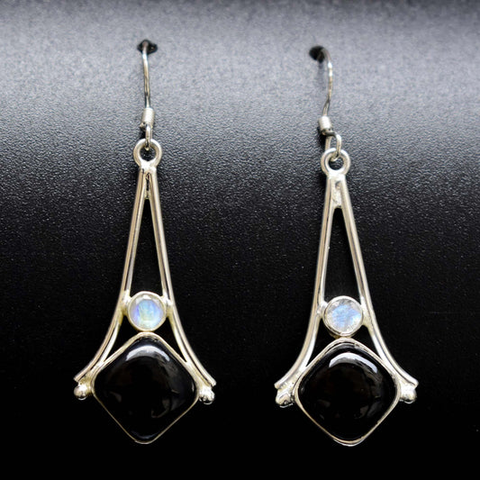 Black Onyx With Moonstone Earring