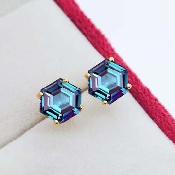 Hexagon Alexandrite Earring For Her