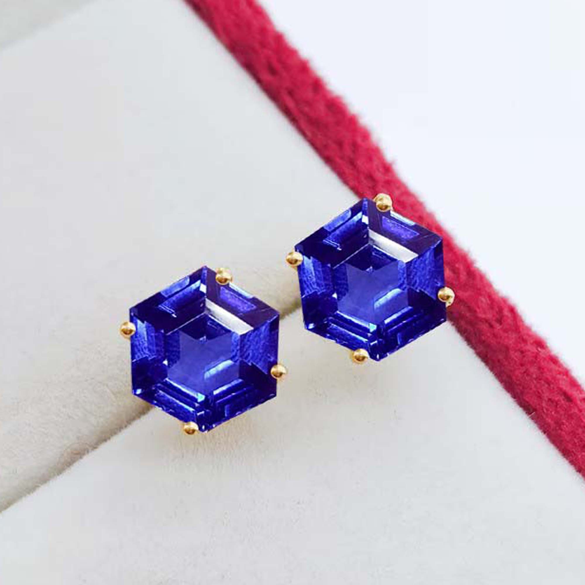 Hexagon Tanzanite Stud Earrings