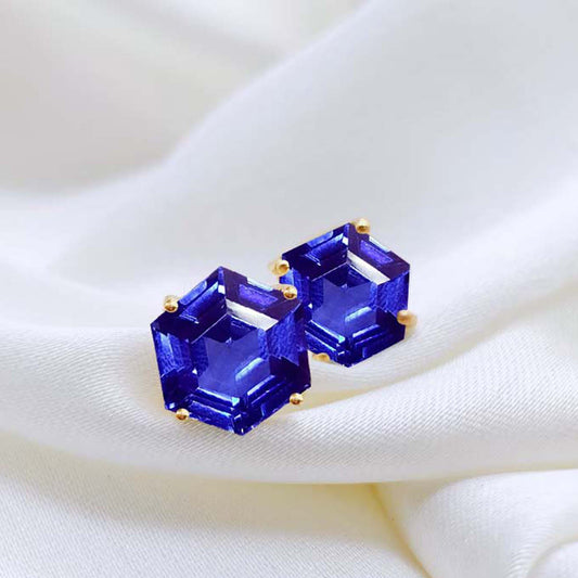 Hexagon Tanzanite Stud Earrings