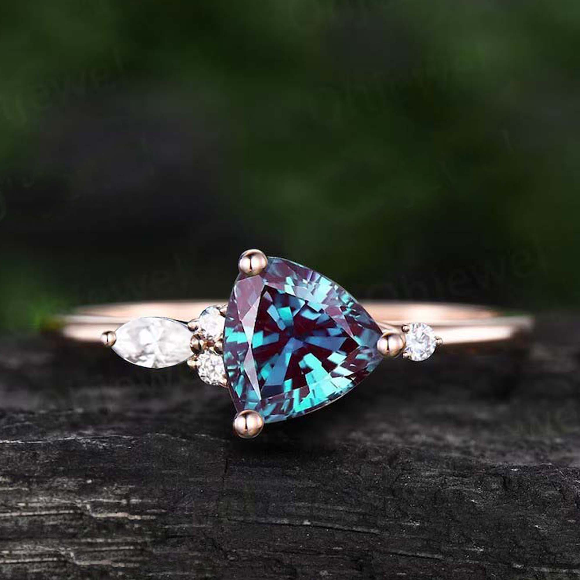 Dainty Halo Alexandrite Ring For Her