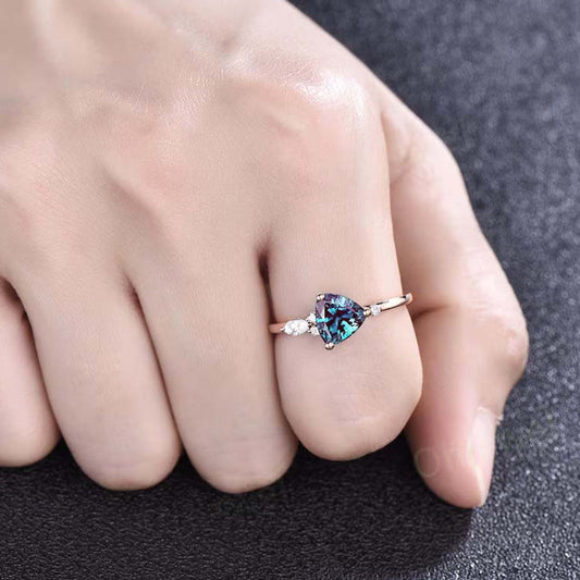 Dainty Halo Alexandrite Ring For Her