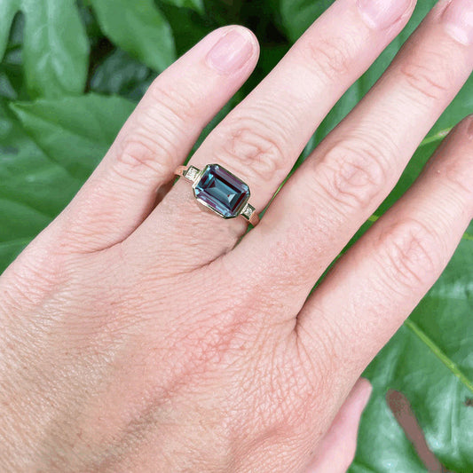 Queenly Halo Alexandrite Ring