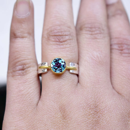 Handmade Two Tone Alexandrite Ring