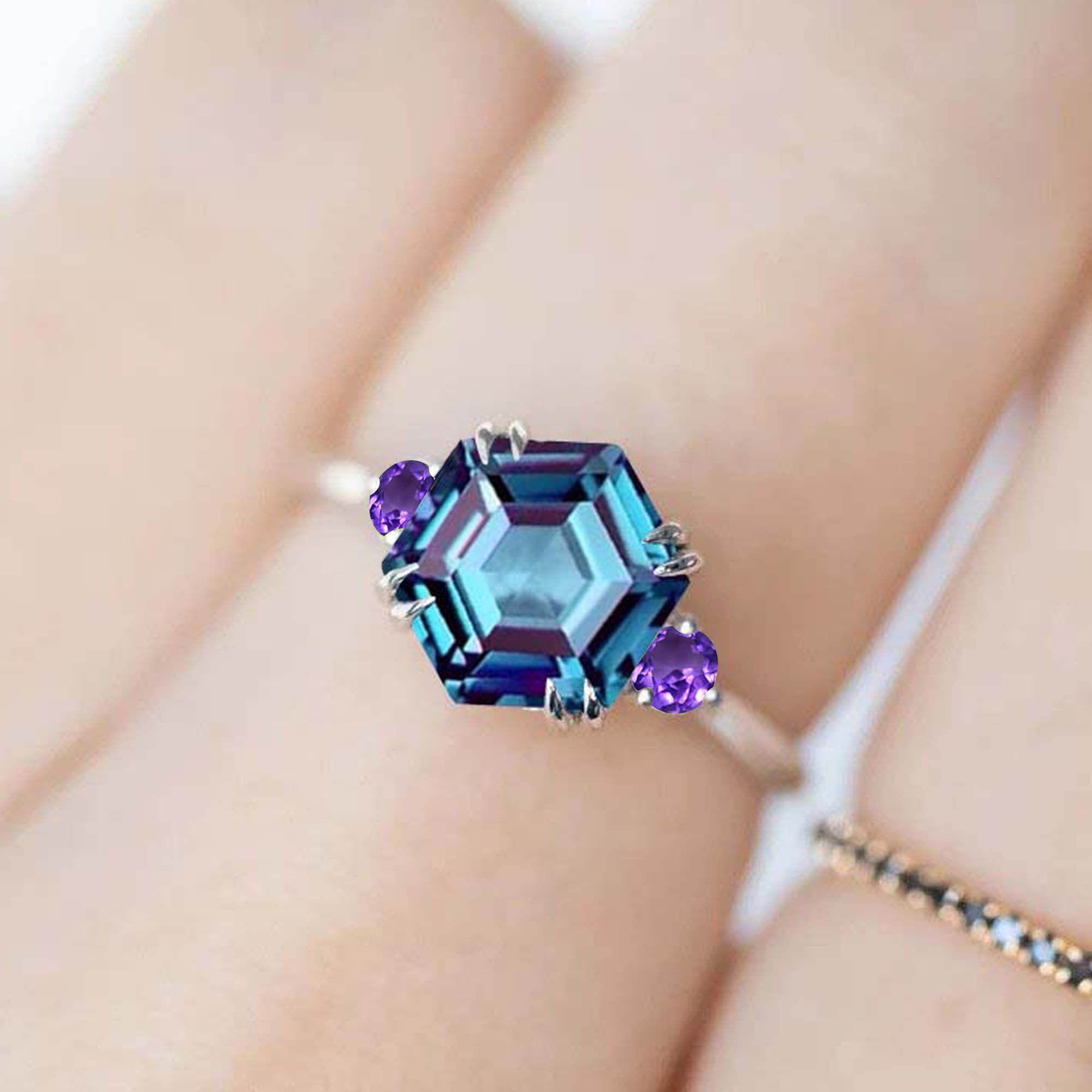 Multicolor Gemstone Alexandrite Ring