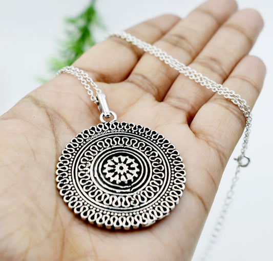 Indian Oxidized Silver Boho Pendant