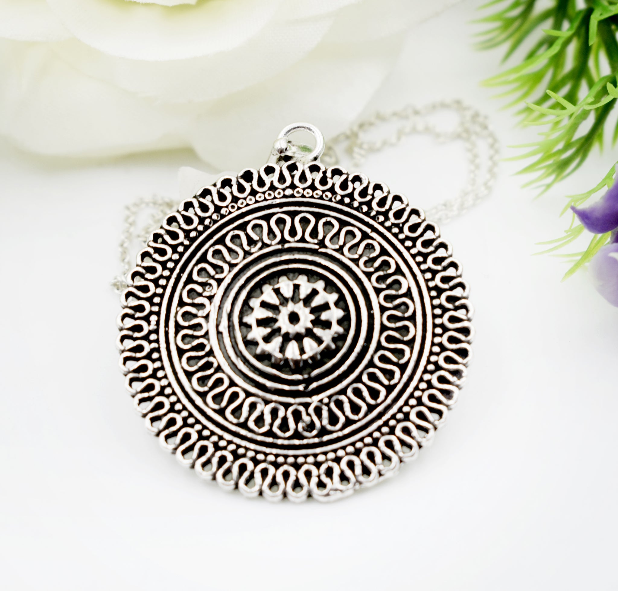 Indian Oxidized Silver Boho Pendant