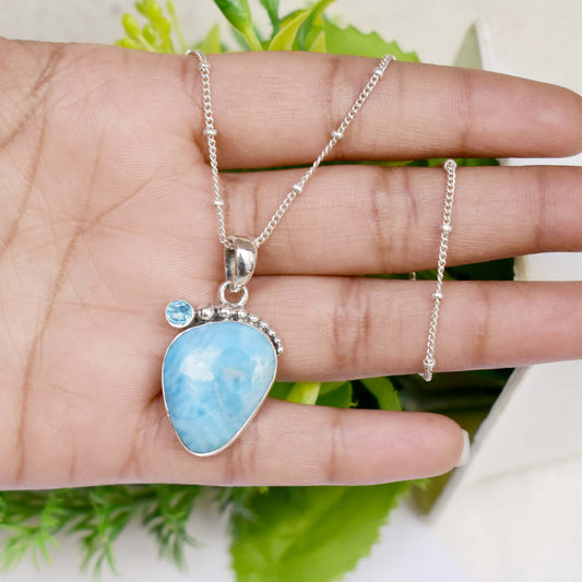 Larimar With Blue Topaz Pendant