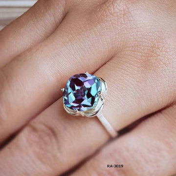 Alexandrite gemstone cloud shaped cushion cut design ring with 925 sterling silver