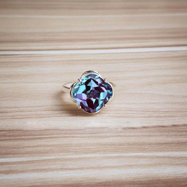 Alexandrite gemstone cloud shaped cushion cut design ring with 925 sterling silver