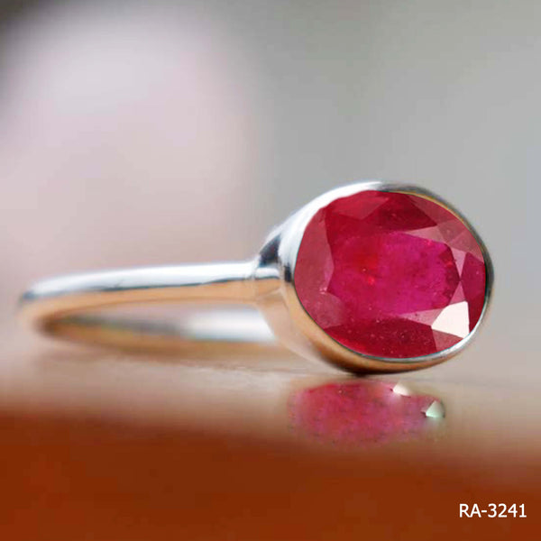Ruby gemstone oval shaped 925 sterling silver ring with simplified design for women