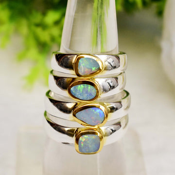 Australian Opal Ring in Silver with Gold Bezel – Iridescent Fire from Down Under