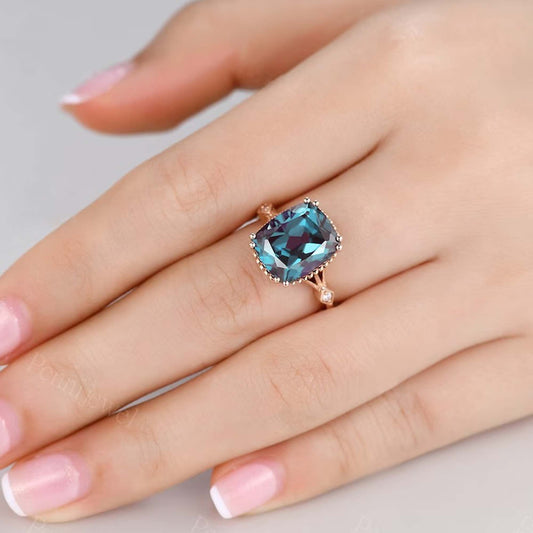 Dainty Halo Alexandrite Ring For Her