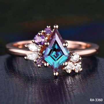 Kite-Cut Alexandrite Halo Ring