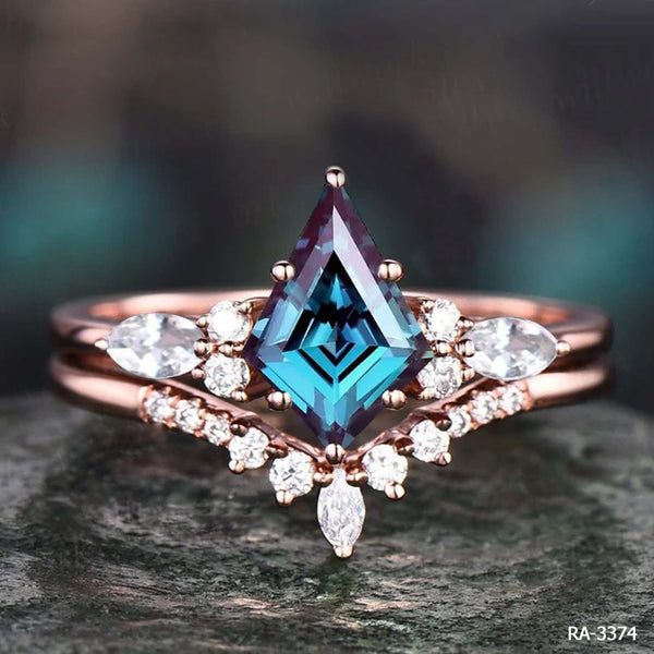 Unique Designer faceted kite shaped gemstone 925 sterling silver ring