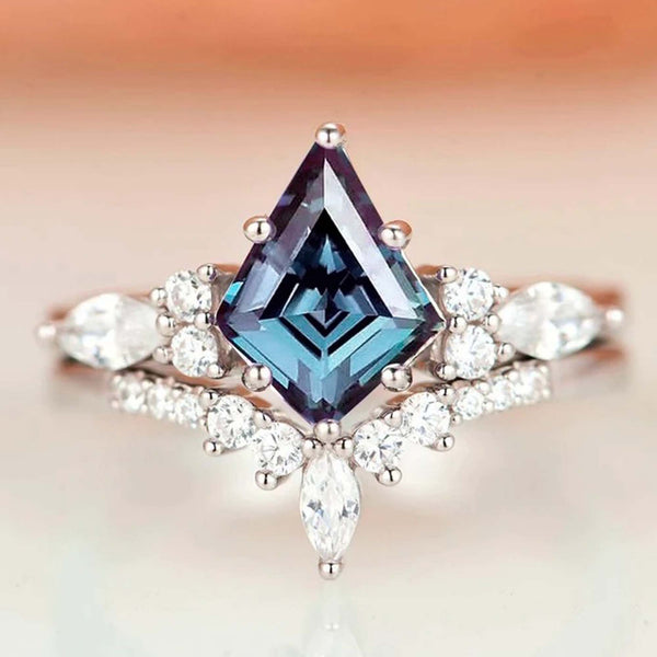 Unique Designer faceted kite shaped gemstone 925 sterling silver ring