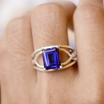 Twisted shank beautifully designed faceted octagon shaped gemstone women's ring crafted in 925 sterling silver