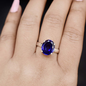 Unique Prong & Bezel styled faceted oval shaped gemstone 925 sterling silver ring