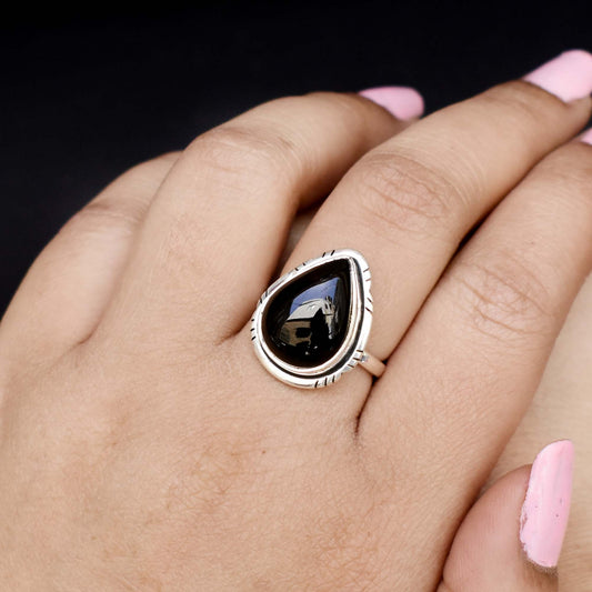 Teardrop Black Onyx Handmade Ring