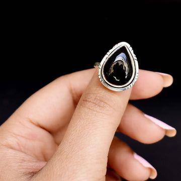 Teardrop Black Onyx Handmade Ring