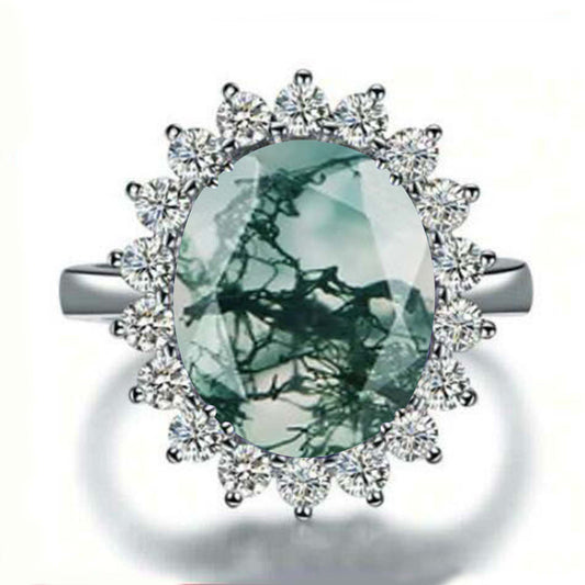 Engagement Moss Agate Silver Ring