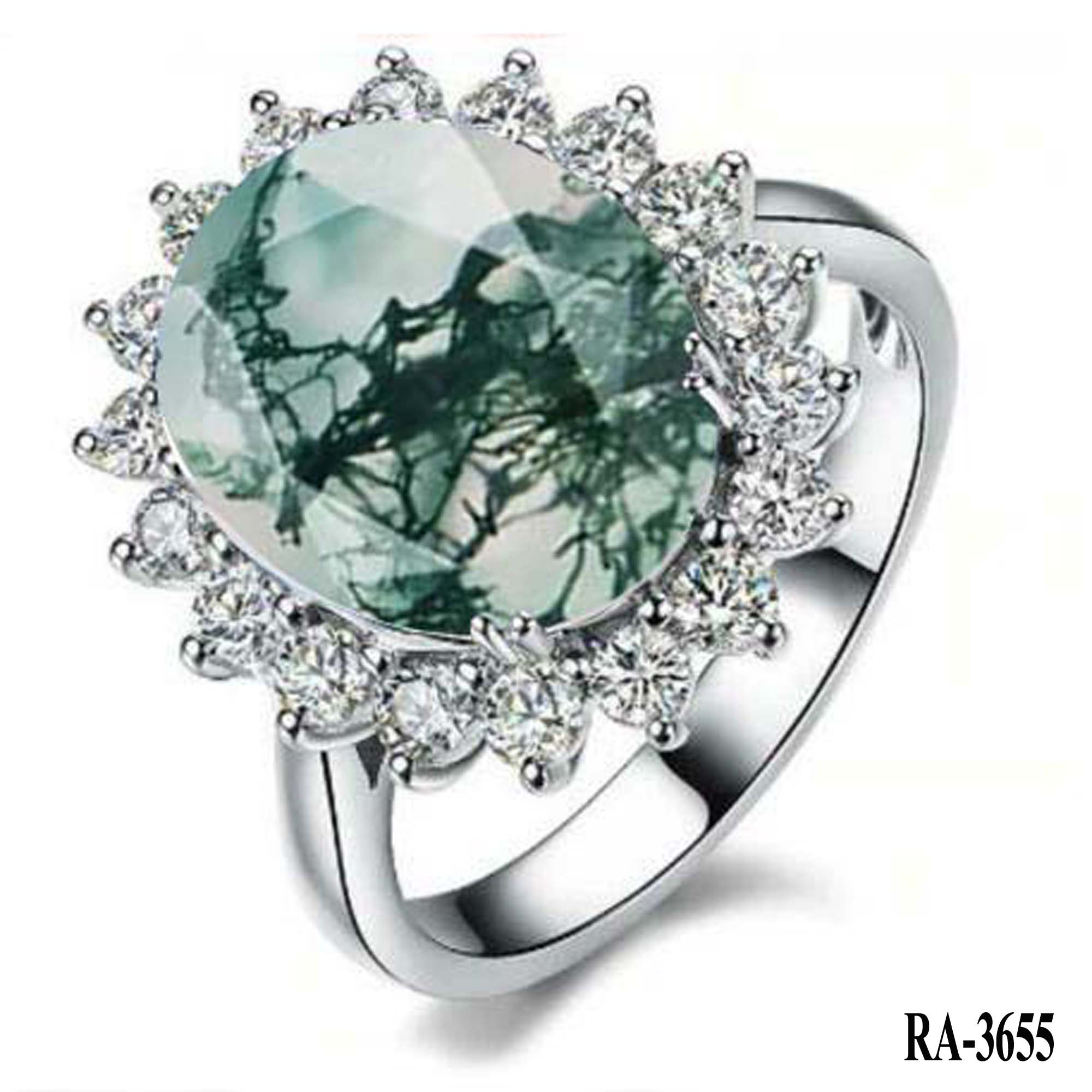 Engagement Moss Agate Silver Ring