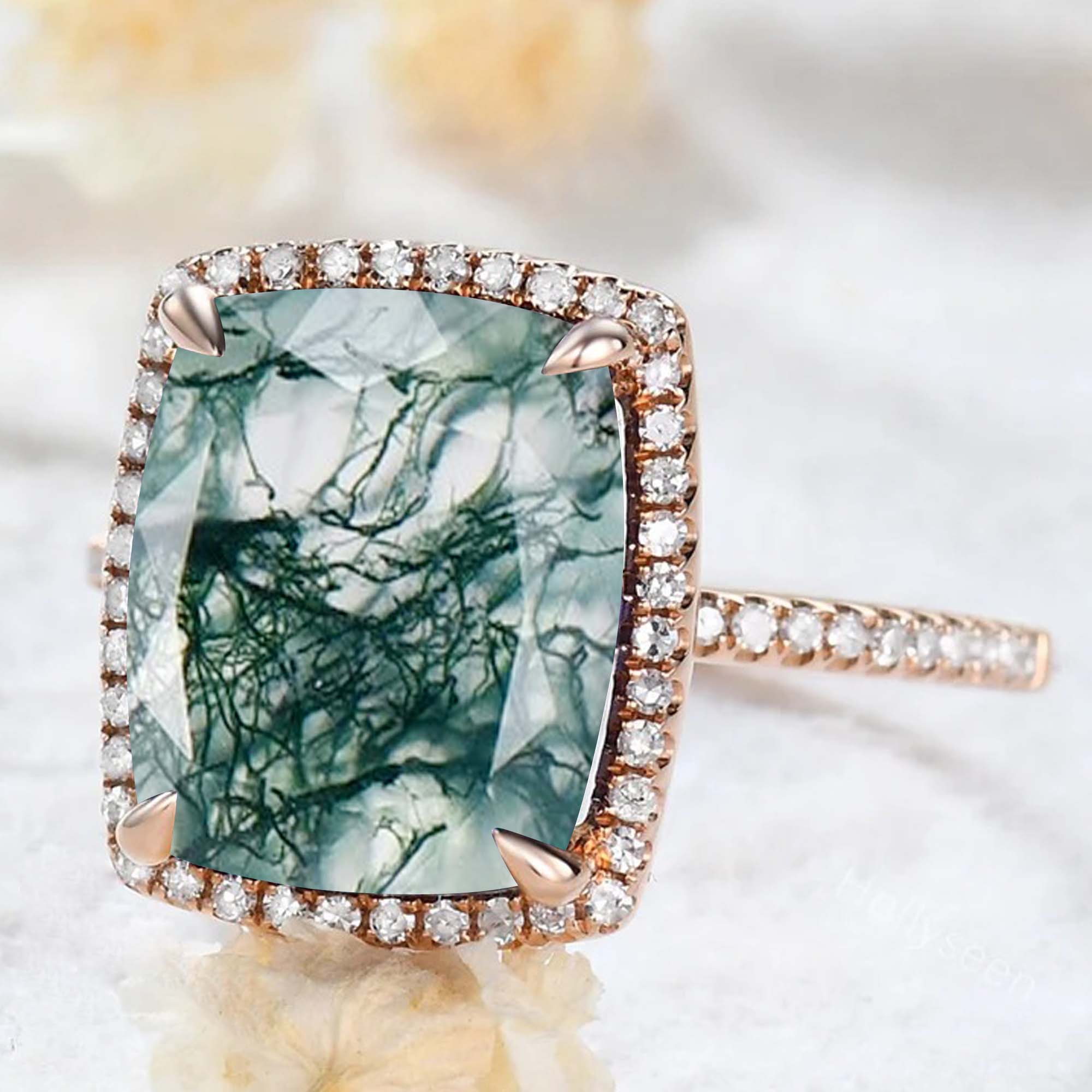 Best Selling Halo Moss Agate Ring