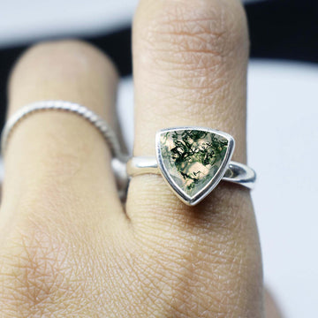 Trillion Moss Agate Ring