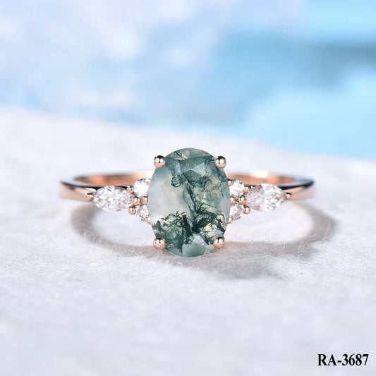 Moss Agate Wedding Ring For Her