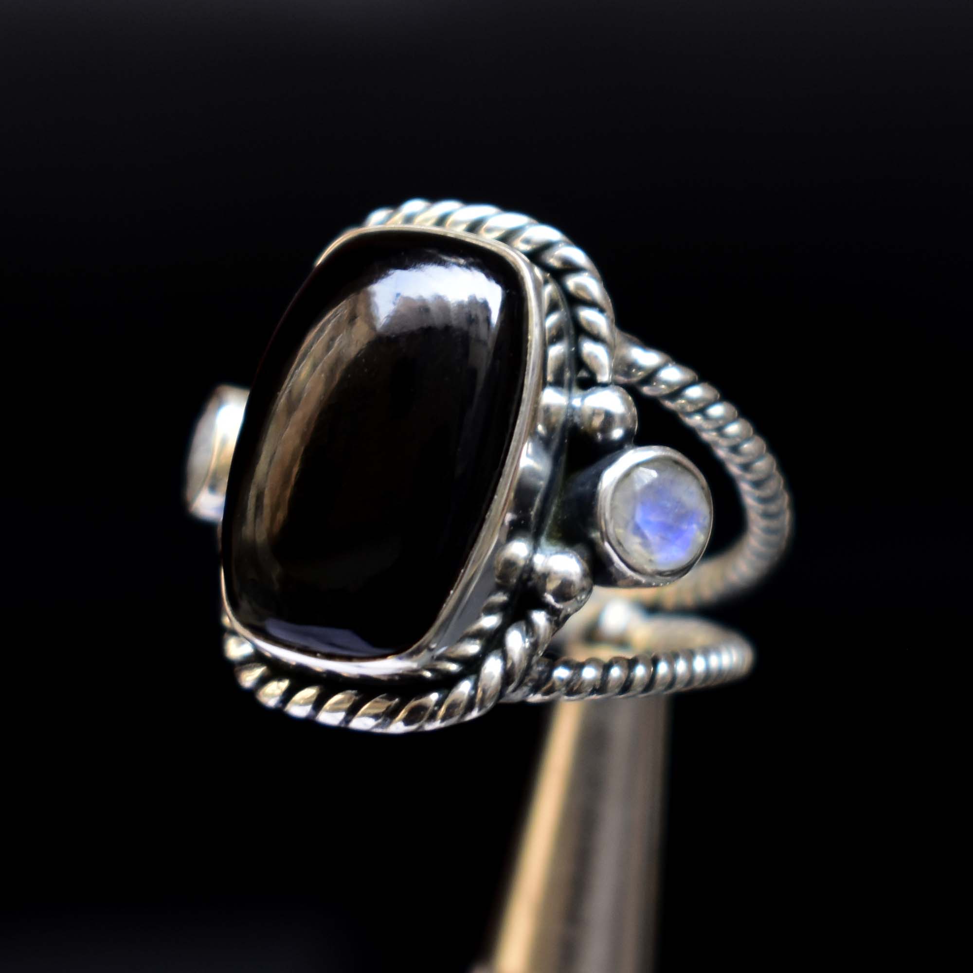Black Onyx and Rainbow moonstone Ring Black Onyx and Rainbow moonstone Ring