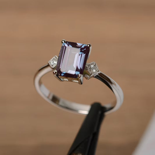 Emerald Cut Alexandrite Ring