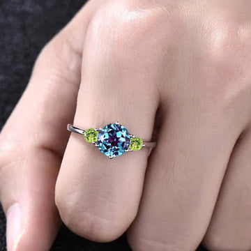 Multicolor Alexandrite Peridot Ring