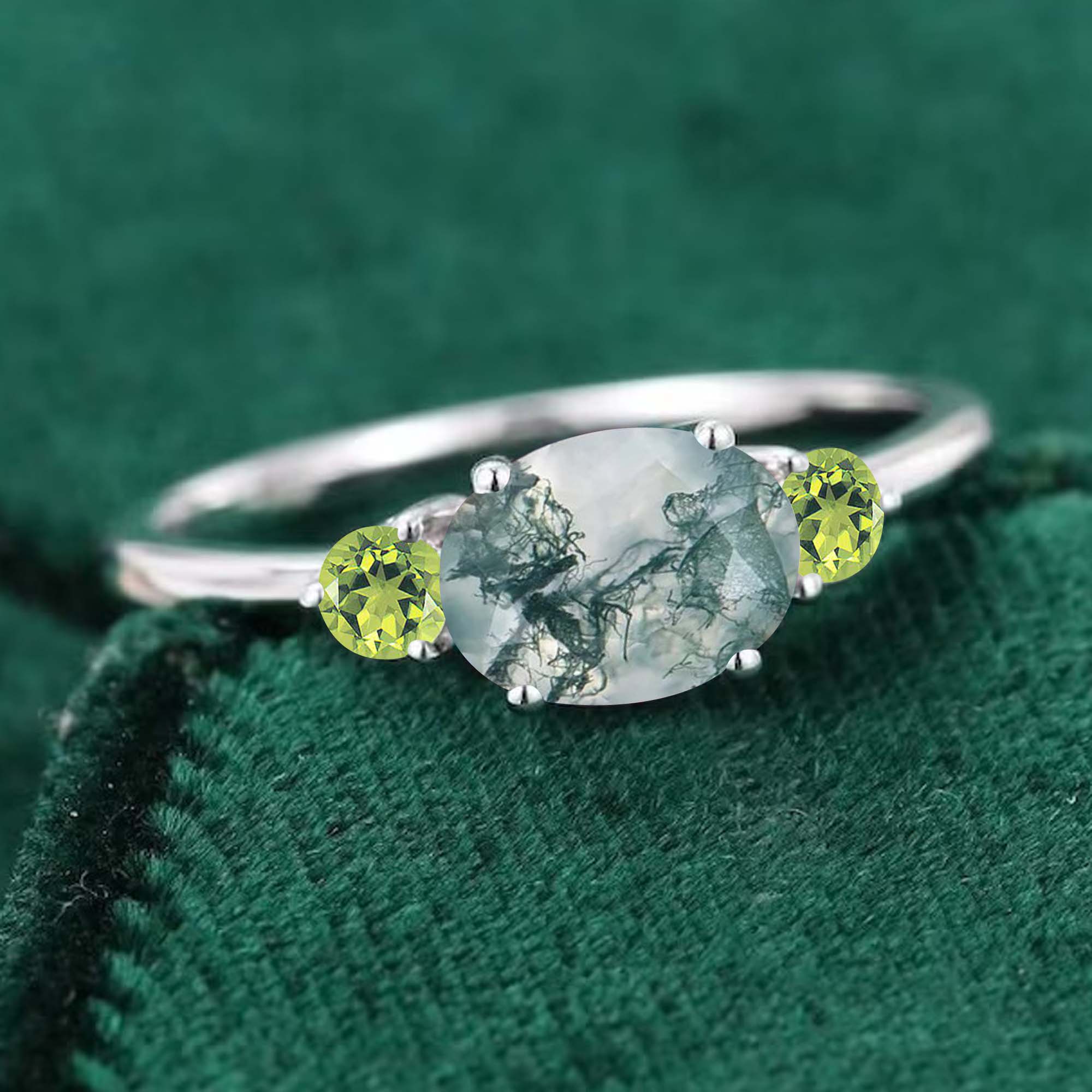 Dainty Moss Agate Peridot Ring