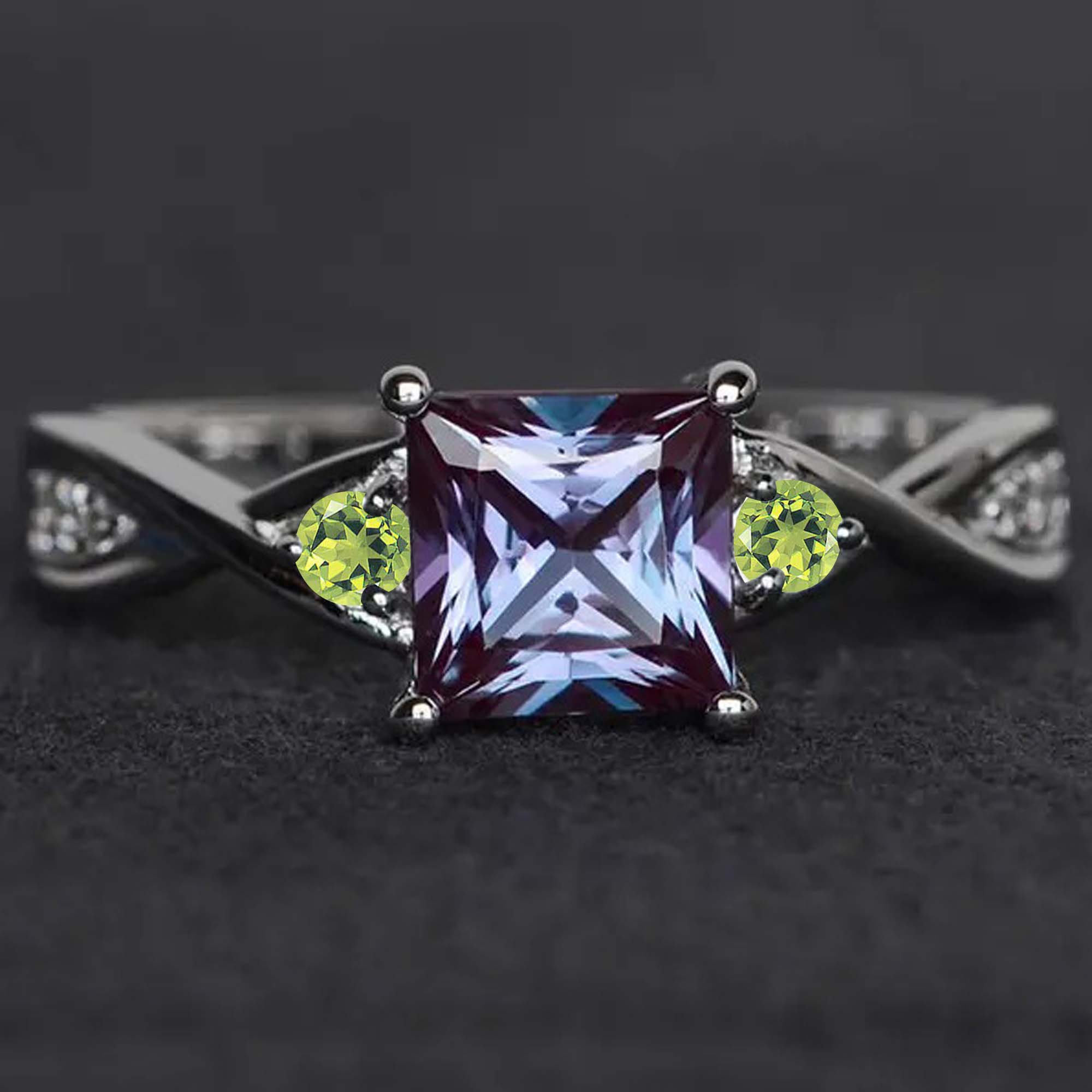 Alexandrite Peridot Halo Ring